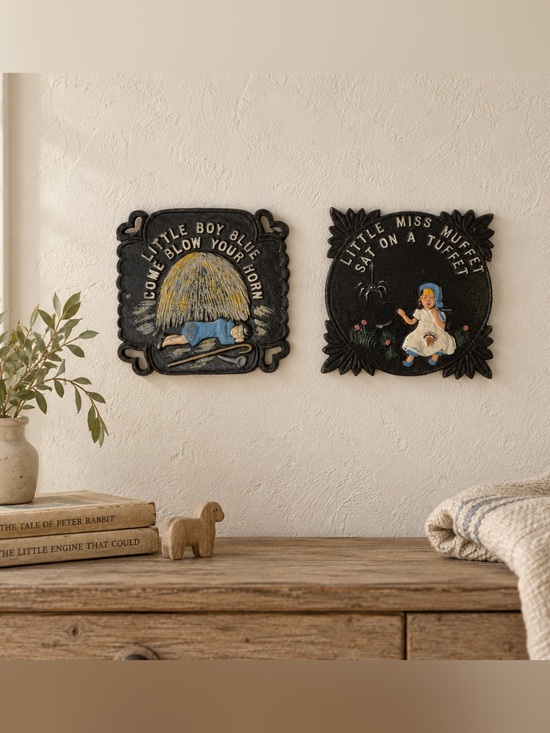 American Vintage Other - Vintage Nursery‎ Rhyme Cast Iron Trivet Wall Plaques Set 2pc Retro Storybook